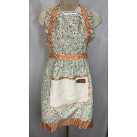 GWP Vintage-Inspired Green Daisy Print Apron with Polka Dot Accents - Picture 2 of 12